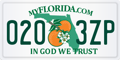 FL license plate 0203ZP