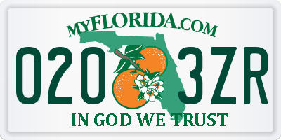 FL license plate 0203ZR