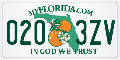 FL license plate 0203ZV