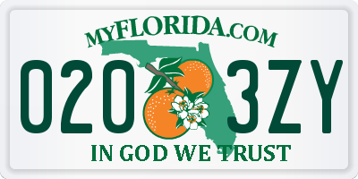 FL license plate 0203ZY