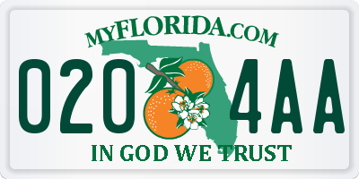 FL license plate 0204AA
