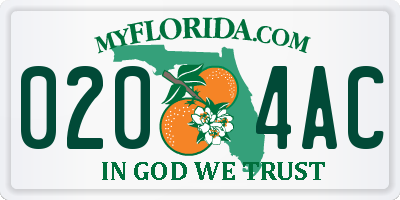FL license plate 0204AC