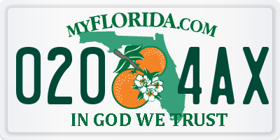 FL license plate 0204AX