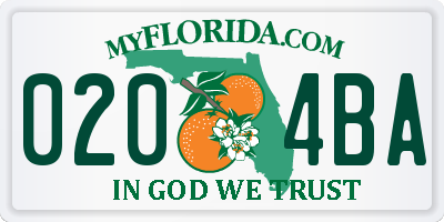 FL license plate 0204BA