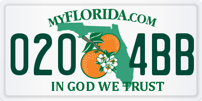 FL license plate 0204BB