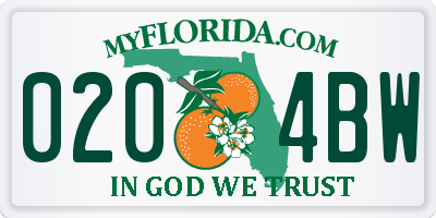 FL license plate 0204BW