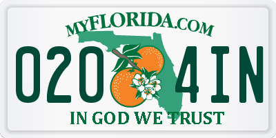 FL license plate 0204IN
