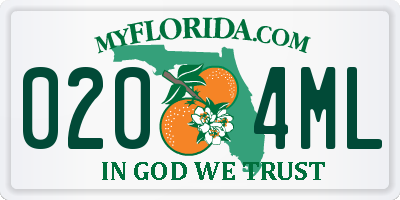 FL license plate 0204ML
