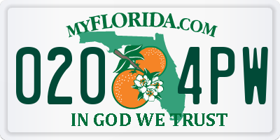 FL license plate 0204PW