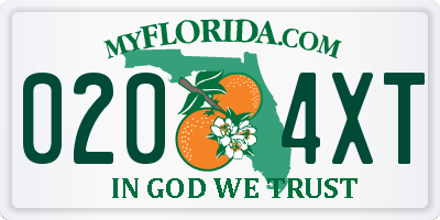 FL license plate 0204XT