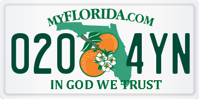FL license plate 0204YN