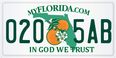 FL license plate 0205AB