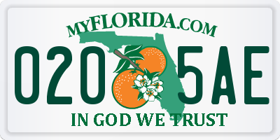 FL license plate 0205AE