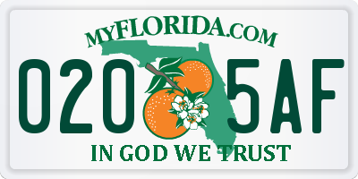 FL license plate 0205AF