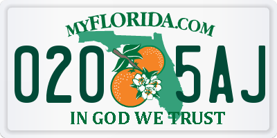 FL license plate 0205AJ