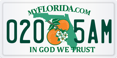 FL license plate 0205AM