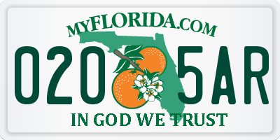 FL license plate 0205AR
