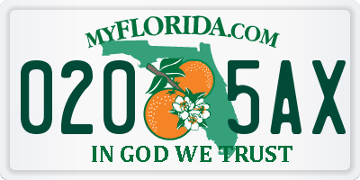 FL license plate 0205AX