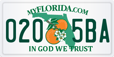 FL license plate 0205BA