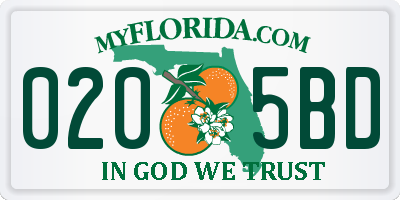 FL license plate 0205BD