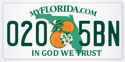 FL license plate 0205BN