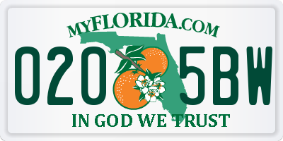 FL license plate 0205BW
