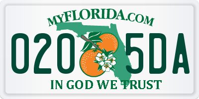 FL license plate 0205DA