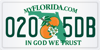 FL license plate 0205DB