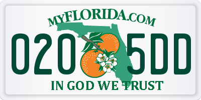 FL license plate 0205DD