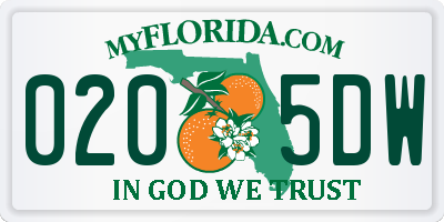 FL license plate 0205DW
