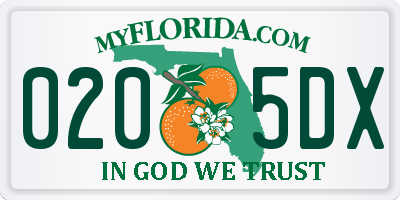 FL license plate 0205DX