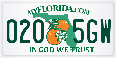 FL license plate 0205GW