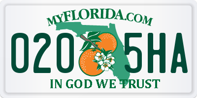 FL license plate 0205HA