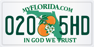 FL license plate 0205HD