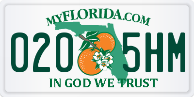 FL license plate 0205HM