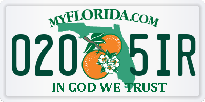 FL license plate 0205IR