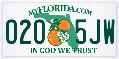 FL license plate 0205JW