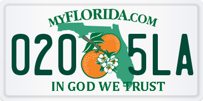 FL license plate 0205LA