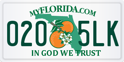 FL license plate 0205LK