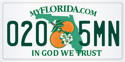 FL license plate 0205MN