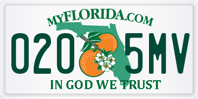 FL license plate 0205MV