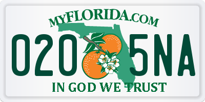 FL license plate 0205NA