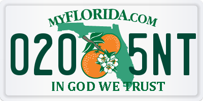FL license plate 0205NT