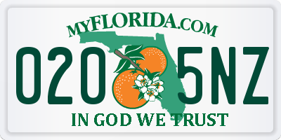 FL license plate 0205NZ