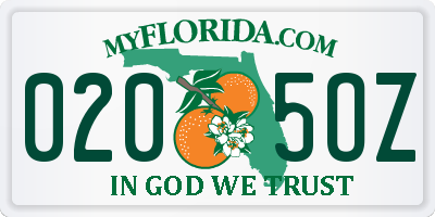 FL license plate 0205OZ