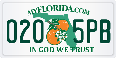 FL license plate 0205PB
