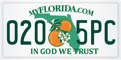 FL license plate 0205PC