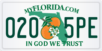 FL license plate 0205PE