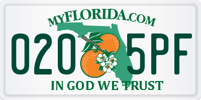 FL license plate 0205PF
