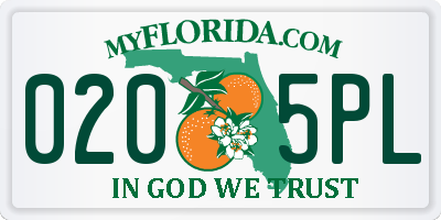 FL license plate 0205PL
